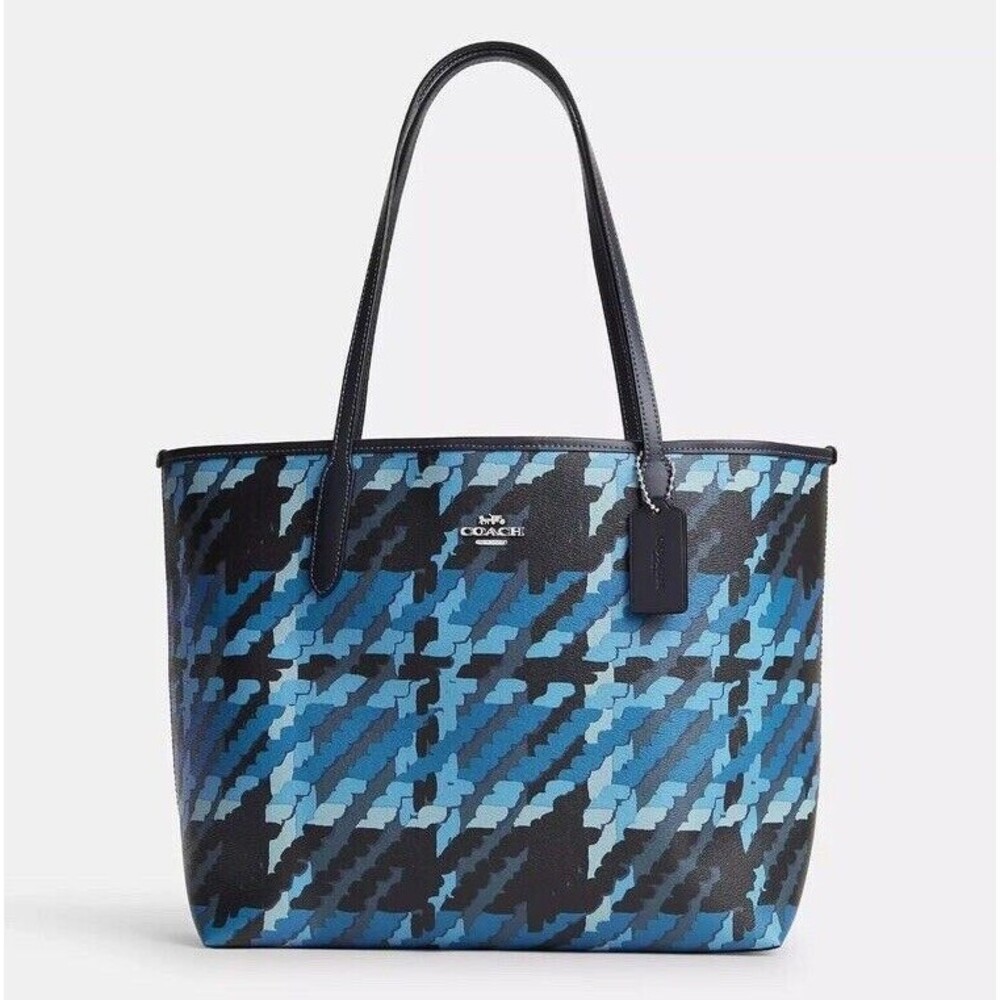 NWT Coach CM160 Graphic Blue Multi Plaid City Tote Bag
